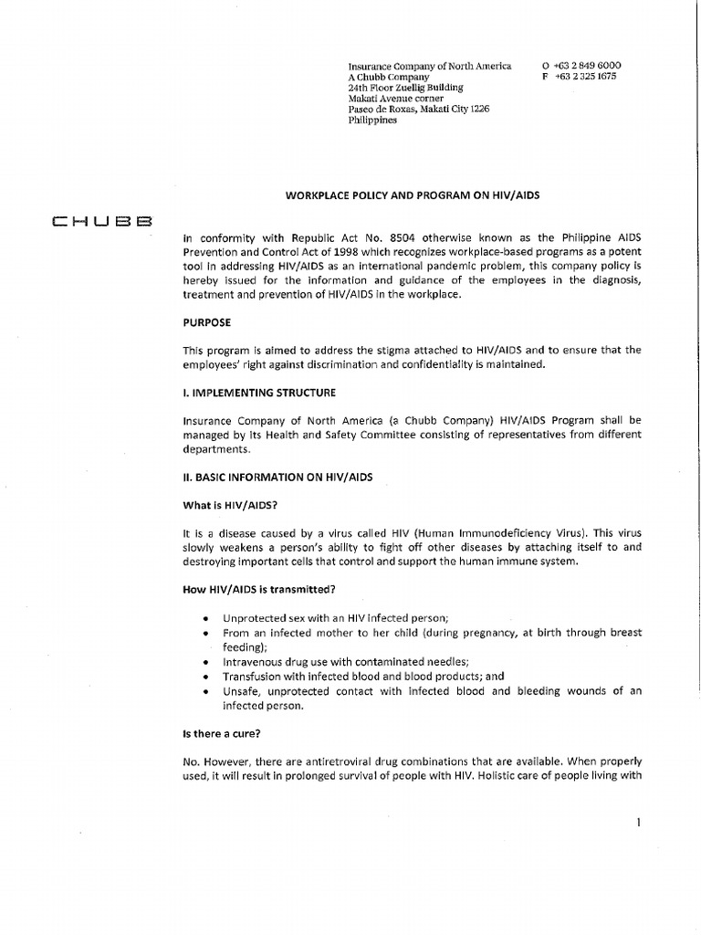 Workplace Policy and Program On Hiv Aids - Final | PDF