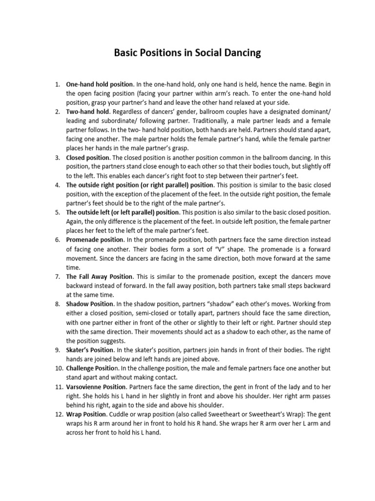 BasicPositionsinSocialDancing PDF Entertainment Ballroom Dance