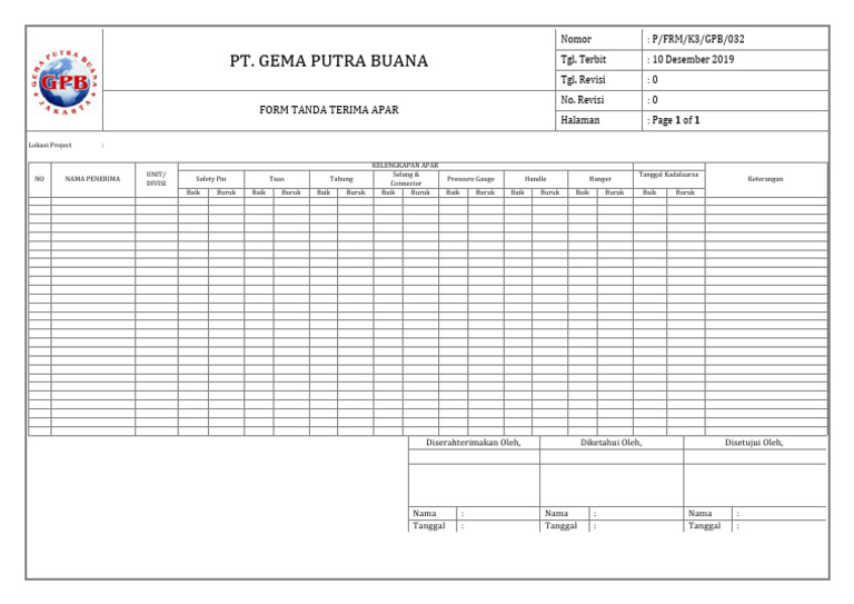 Form Tanda Terima APAR | PDF