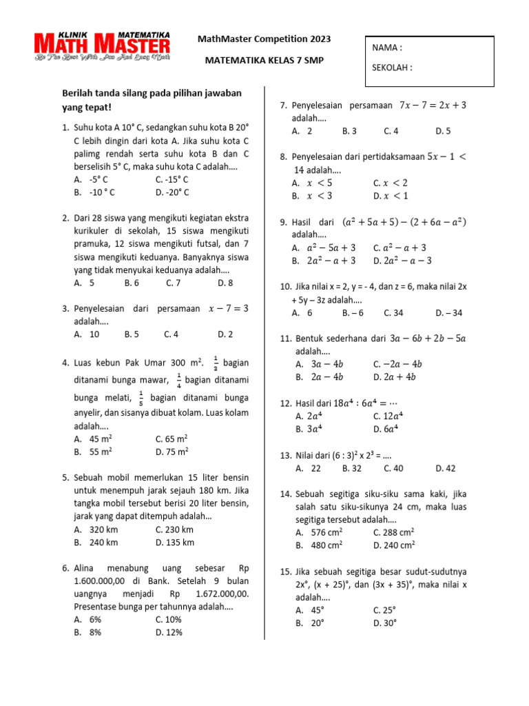 Berhitung 7 smp pdf