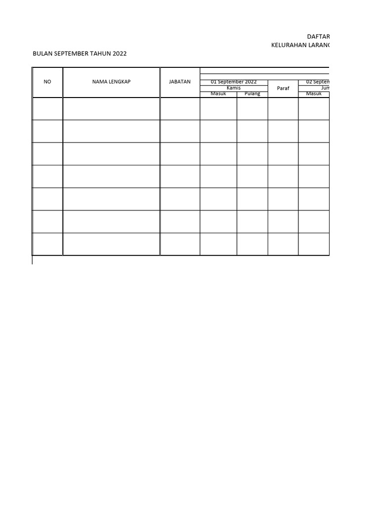 Form Absensi Excel | PDF