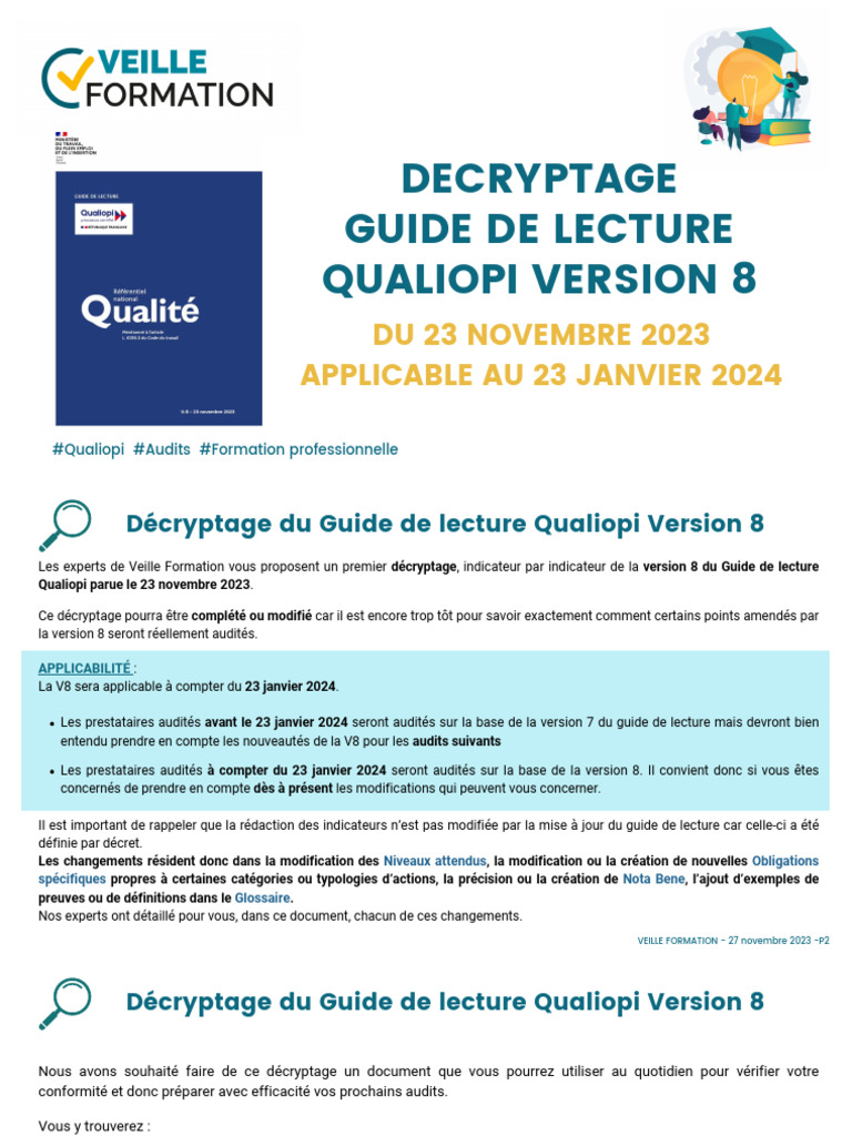 Décryptage Du Guide de Lecture Qualiopi Version 8 - Veille Formation | PDF
