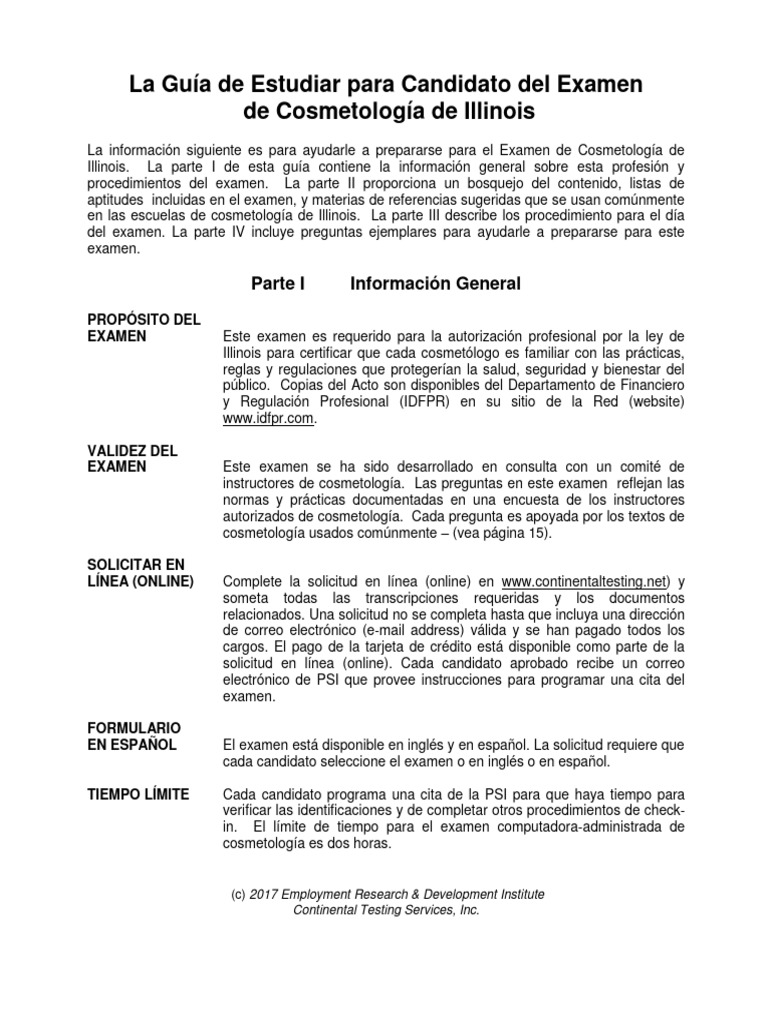 Guía del Examen de Cosmetología IL | PDF