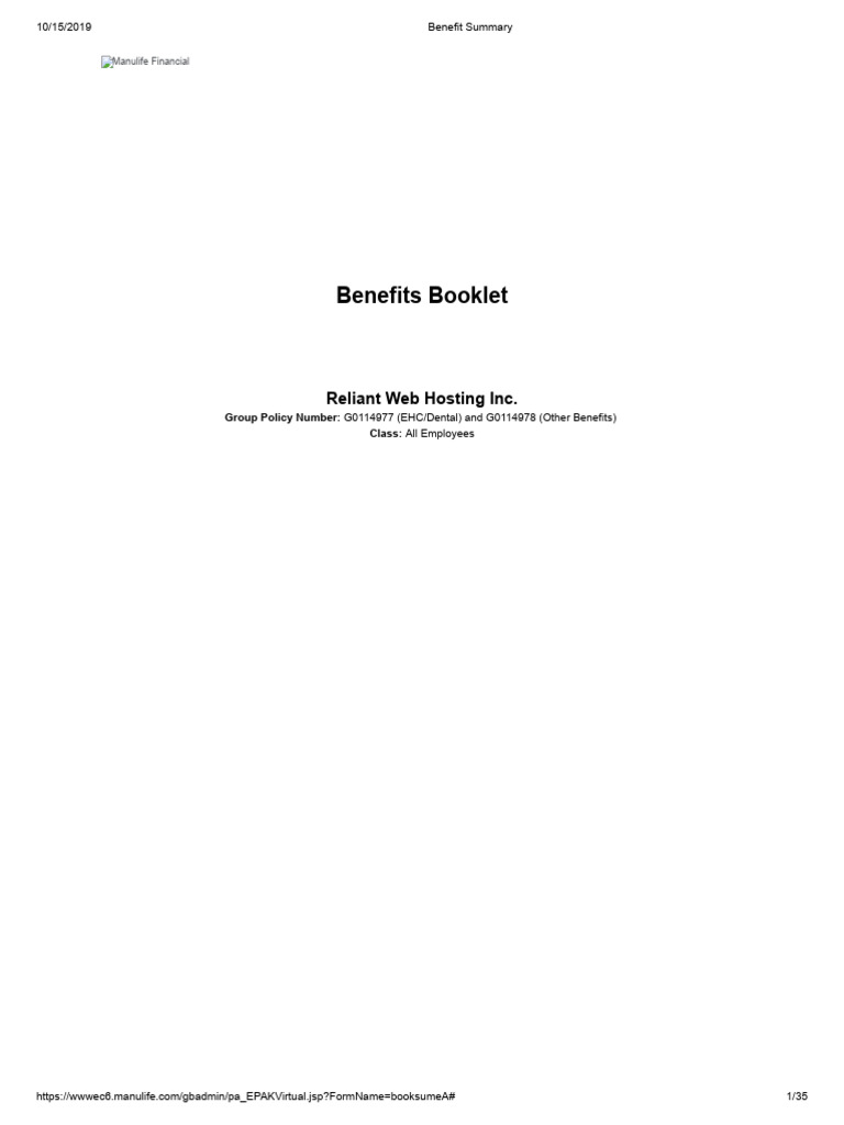 Manulife Benefit Summary Download Free PDF Dentures Insurance