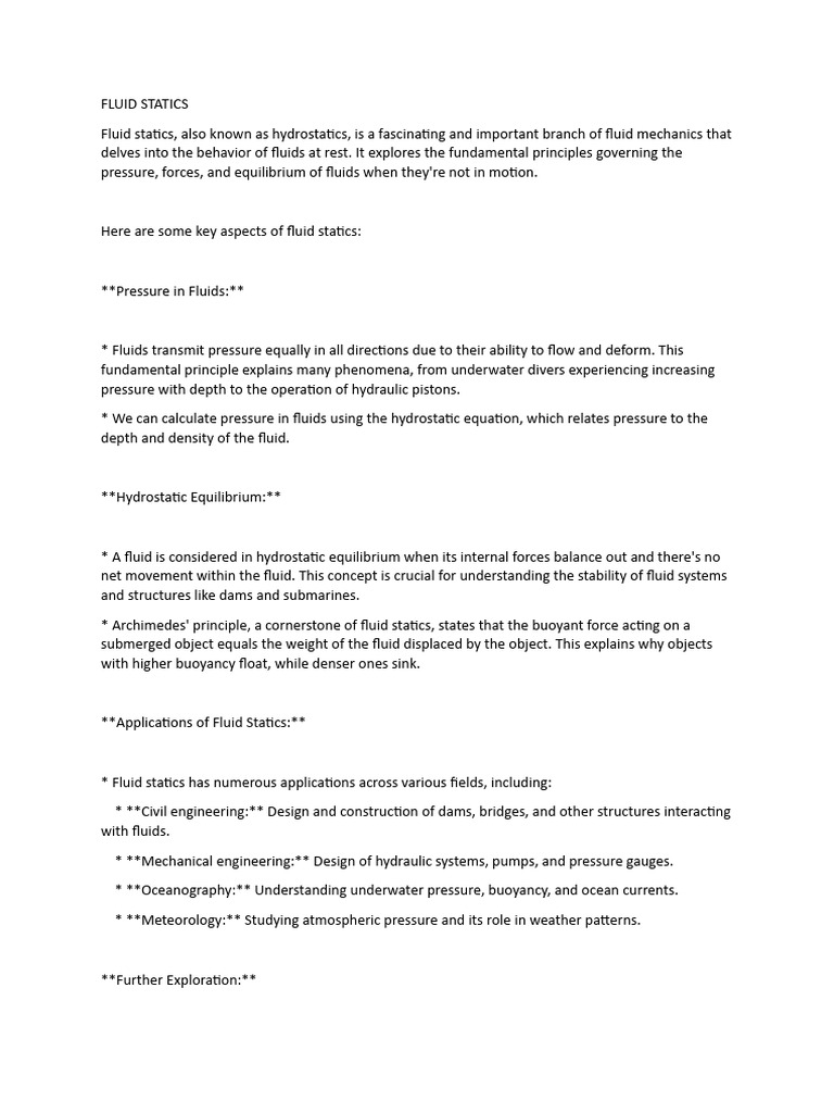 Fluid Statics Notes Pdf