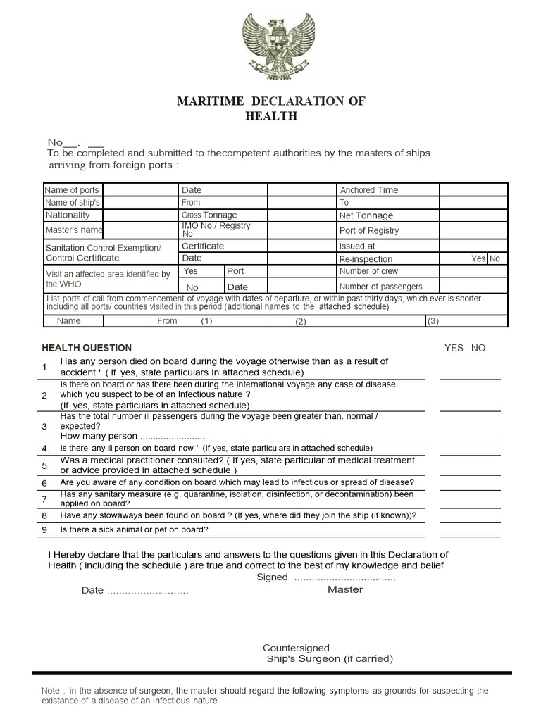 Maritime Declaration of Health Form | PDF | Law