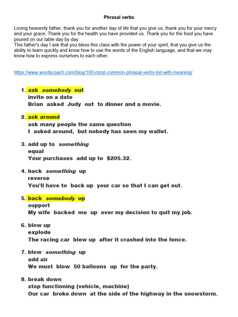 Phrasal Verbs To Memorize | PDF | Language Arts & Discipline