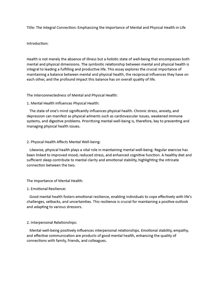 Importance of Mental and Physical Health | PDF
