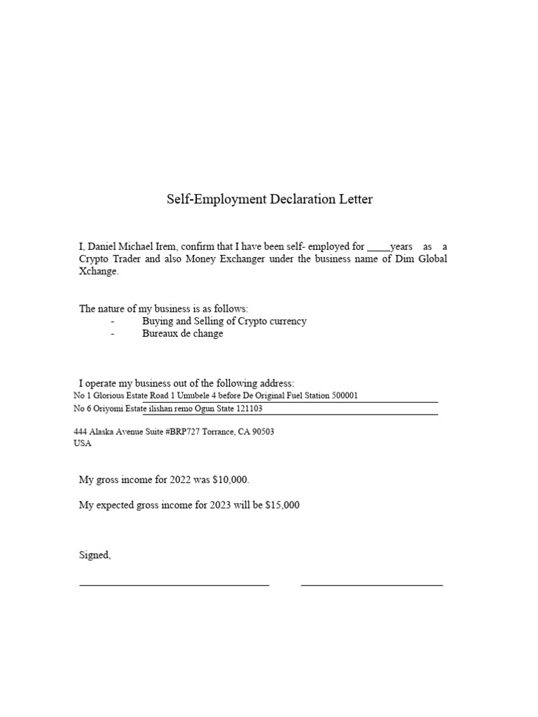 Crypto Trading & Exchange Declaration | PDF