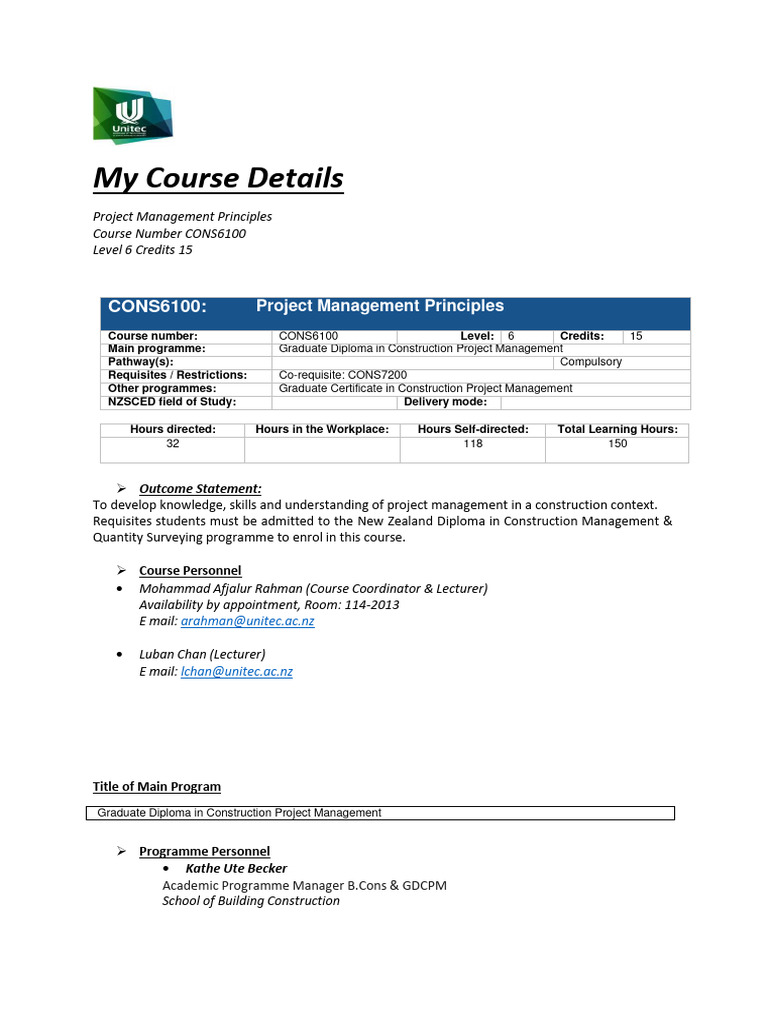 My Course Details CONS6100 | PDF