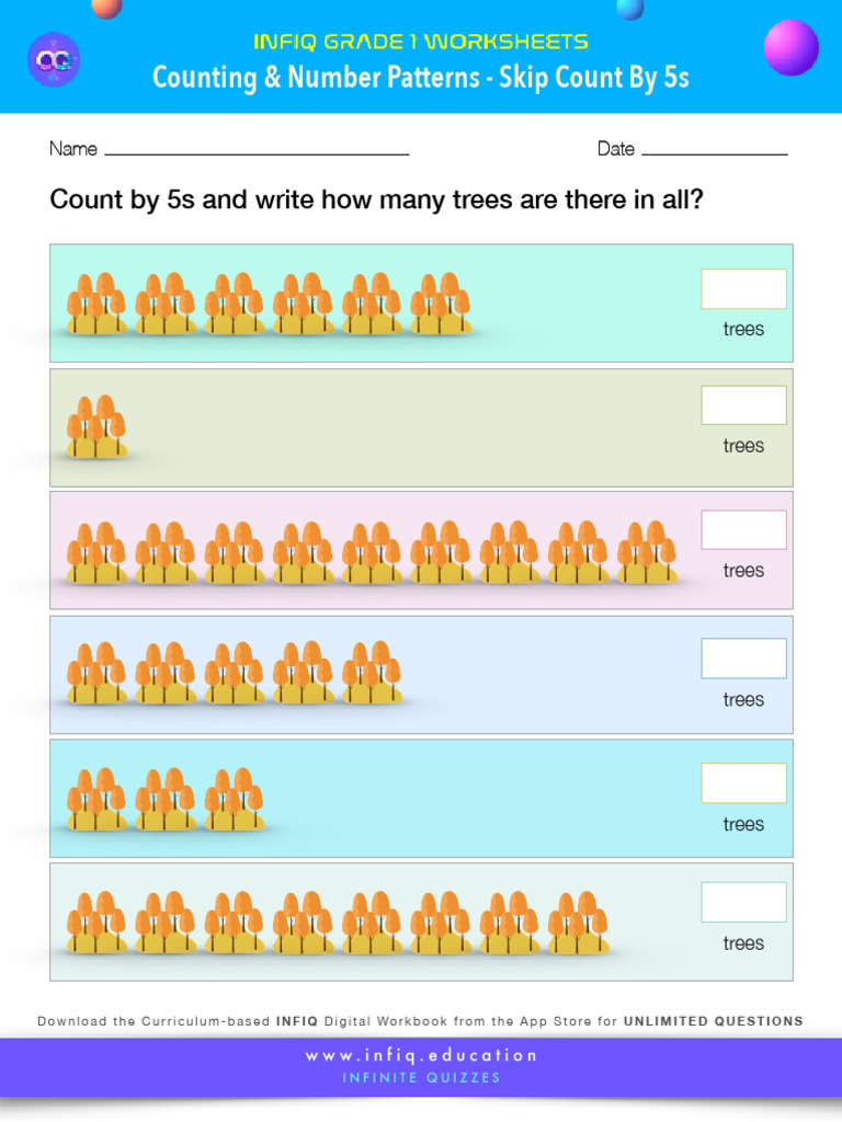 Counting & Number Patterns - Skip Count by 5s: Count by 5s and Write ...