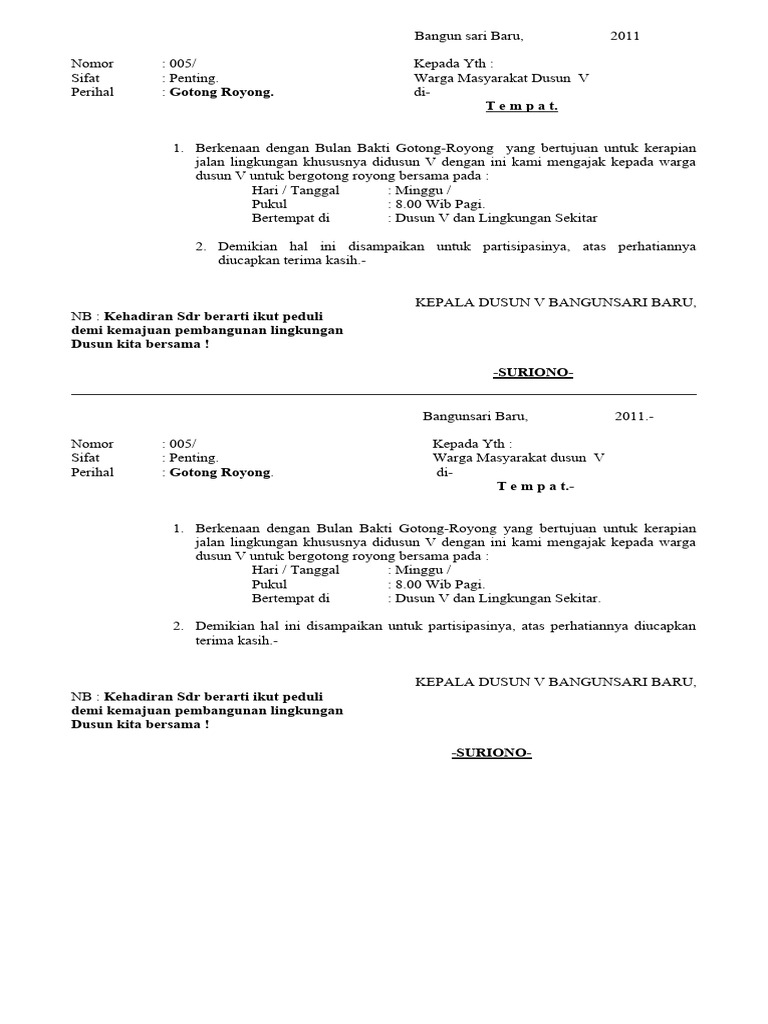 Contoh Undangan Gotong Royong | PDF