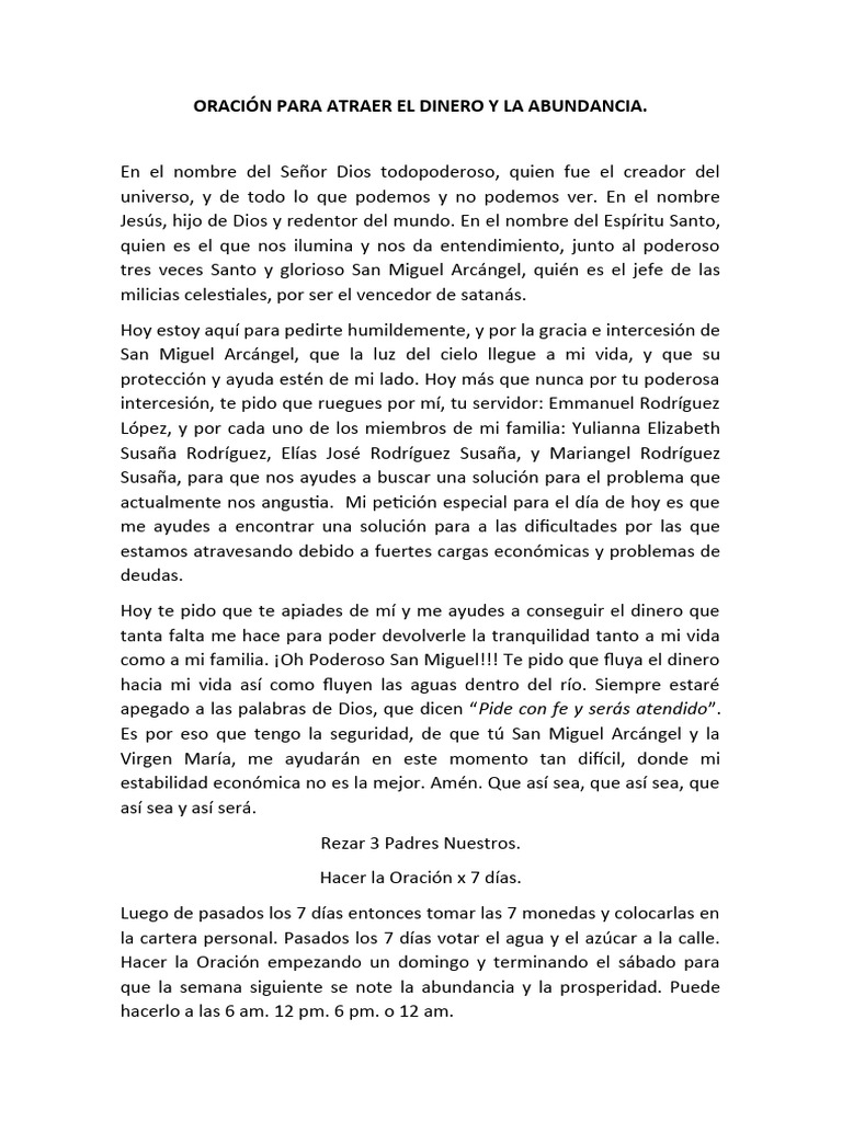 Oración para Atraer El Dinero y La Abundancia | PDF