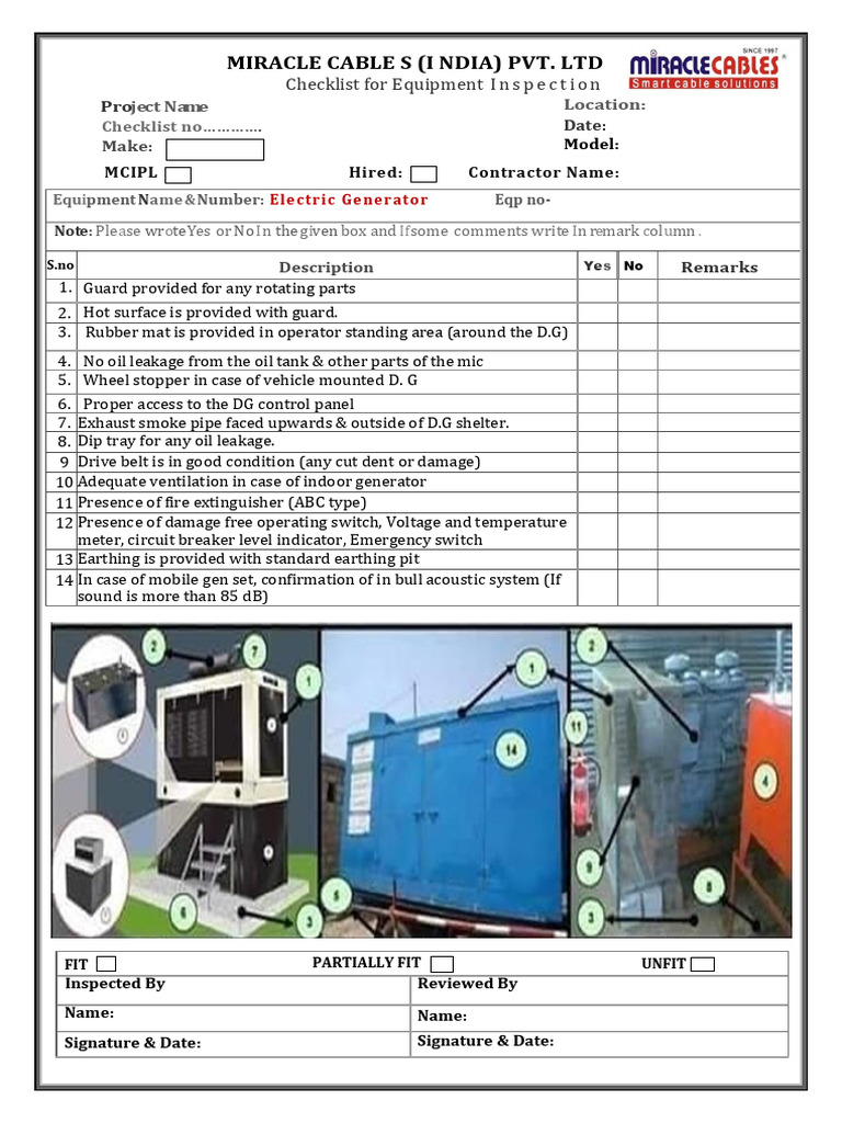 Equipment Inspection Checklist for Generators | PDF | Technology ...
