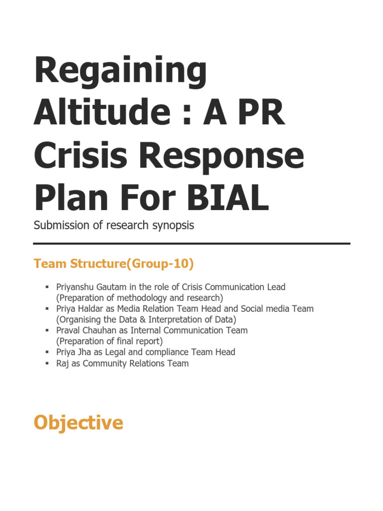 BIAL Crisis Response Plan Overview | PDF | Business | Computers