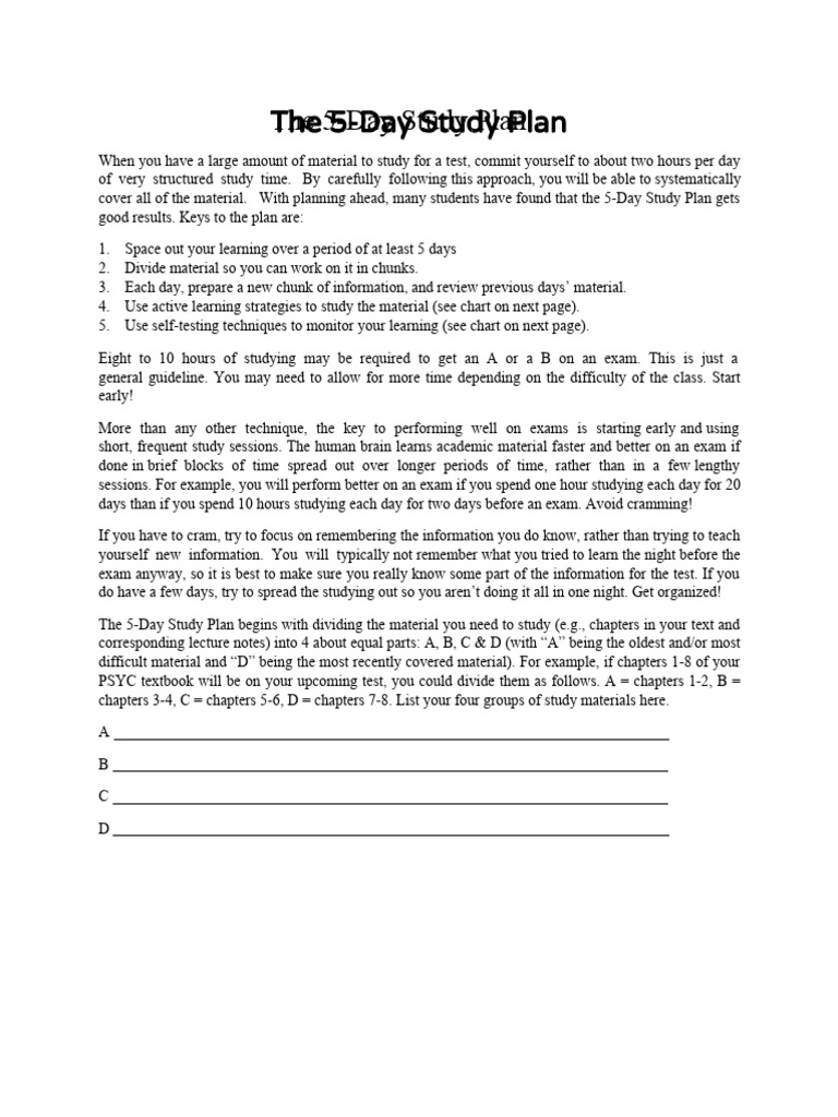 The 5 Day Study Plan PDF