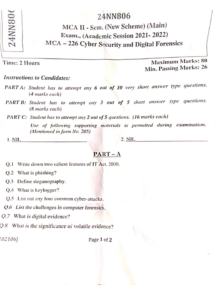 Cyber Security Digital Forensics Mca Sem 2 Main Exam Paper 2022 PDF Cyber Security Digital Forensics Mca Sem 2 Main Exam Paper 2022 PDF