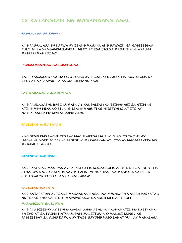 12 Katangian NG Magandang Asal | PDF