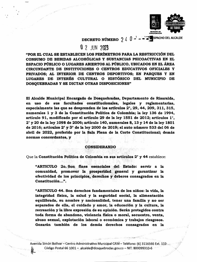DECRETO No.240 DE 5 DE JUNIO DE 2023 | PDF