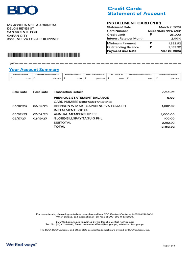 Consolidated credit card soa pdf