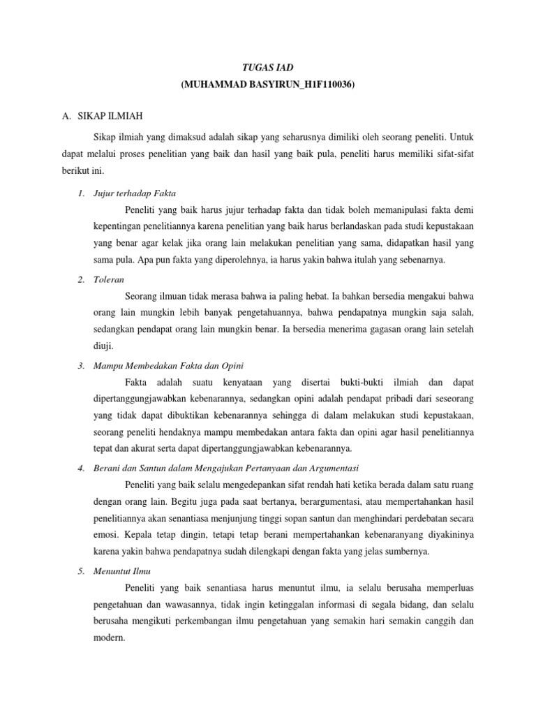 Sikap Ilmiah Yang Dimaksud Adalah Sikap Yang Seharusnya Dimilikioleh Seorang Peneliti Pdf