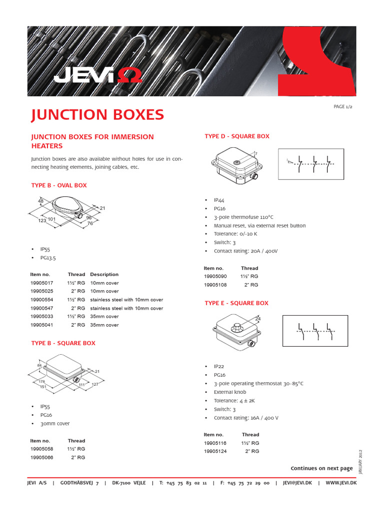 Jevi Junction boxes for immersion heaters Technical data sheet