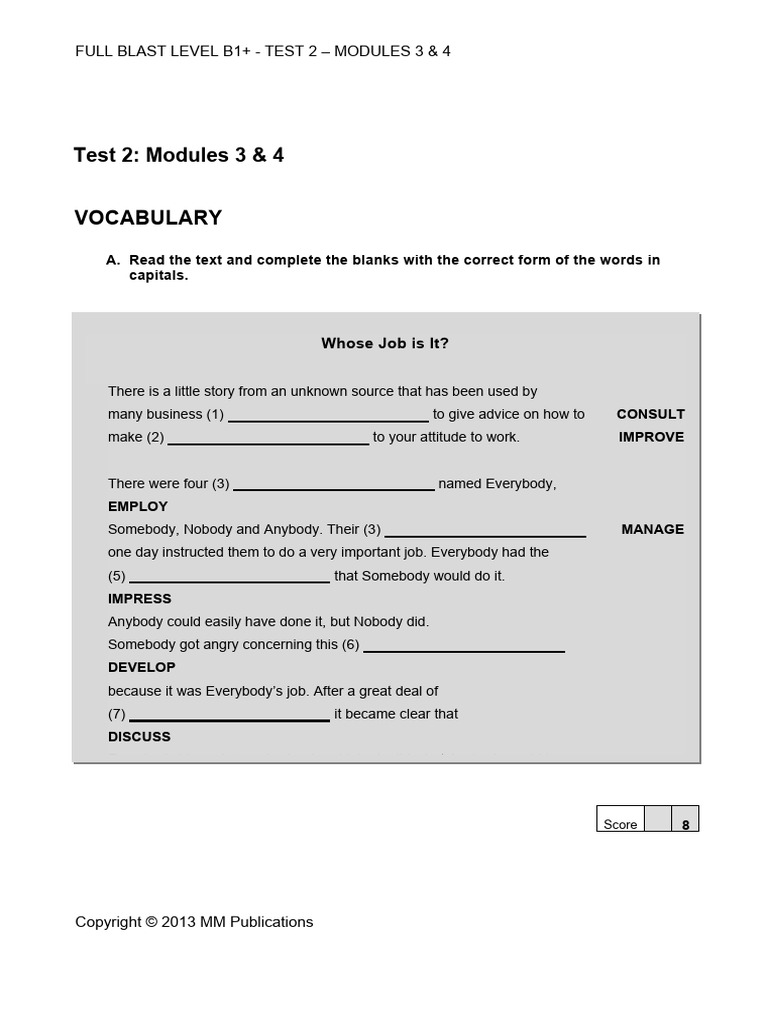 Full Blast_British_Level_B1+_Test 2_Mod_3 & 4 PDF
