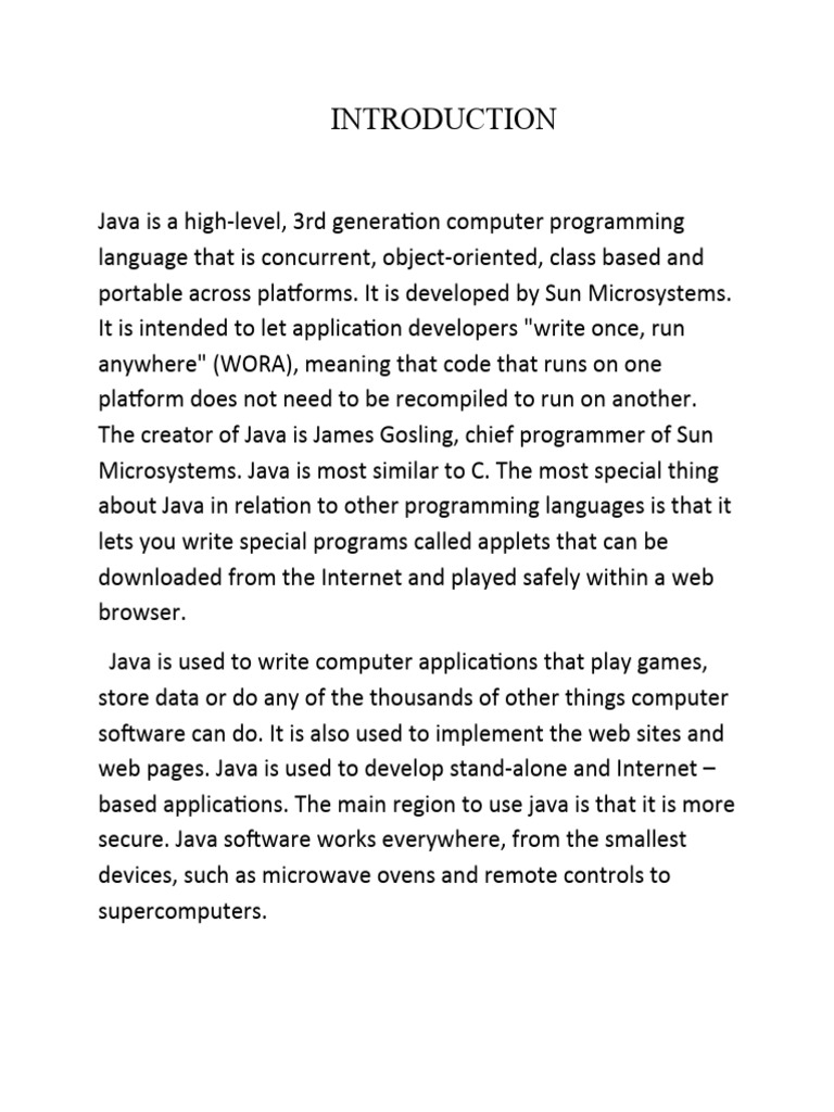 INTRODUCTION To Java | PDF