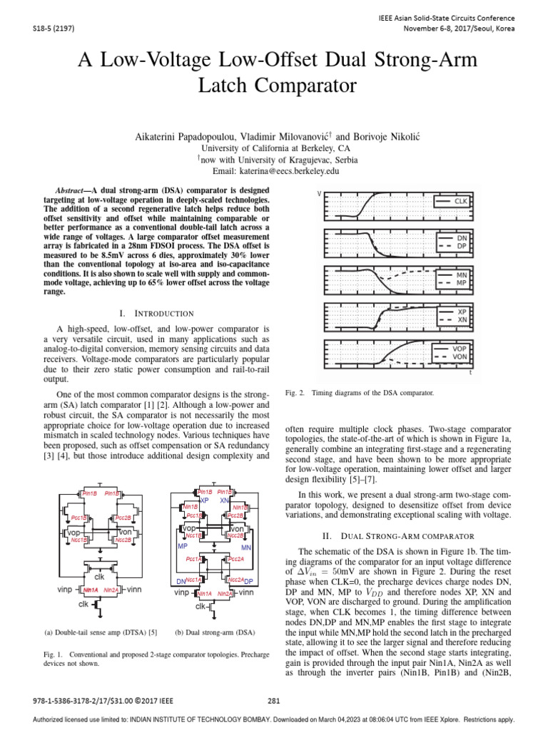 A LowVoltage LowOffset Dual StrongArm Latch Comparator PDF