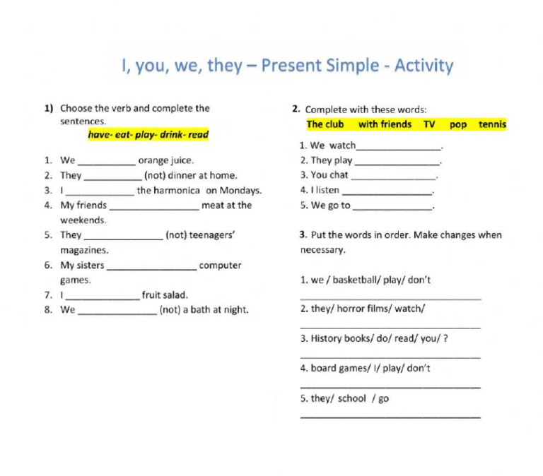 Present Simple I, You, We, They (Part 3) | PDF