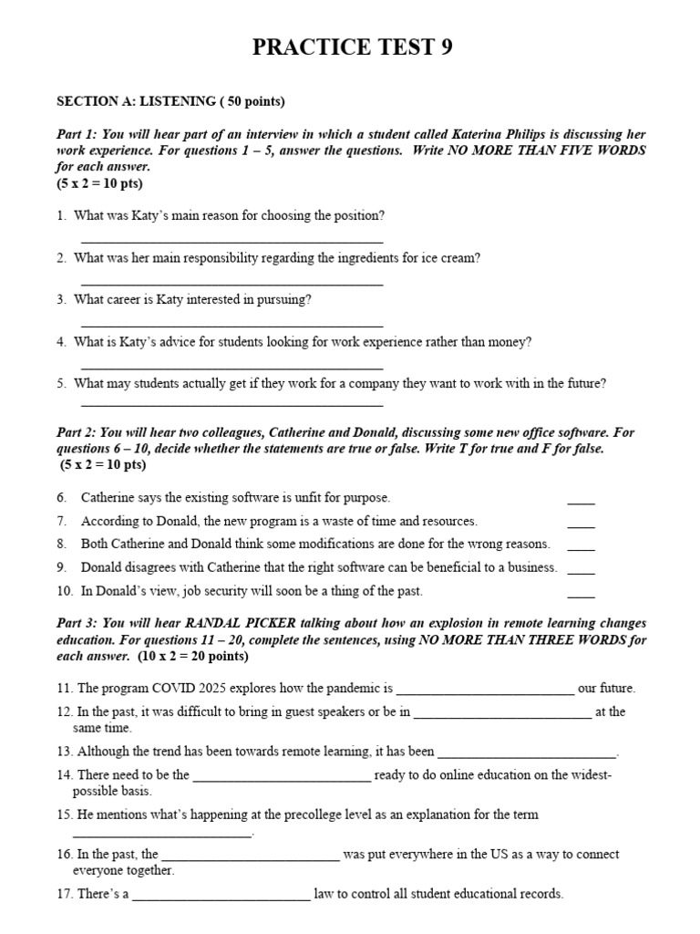 Practice Test 9 | PDF