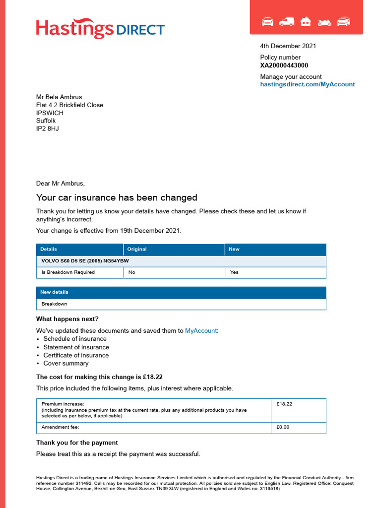 Your Car Insurance Has Been Changed: Details Original New | PDF