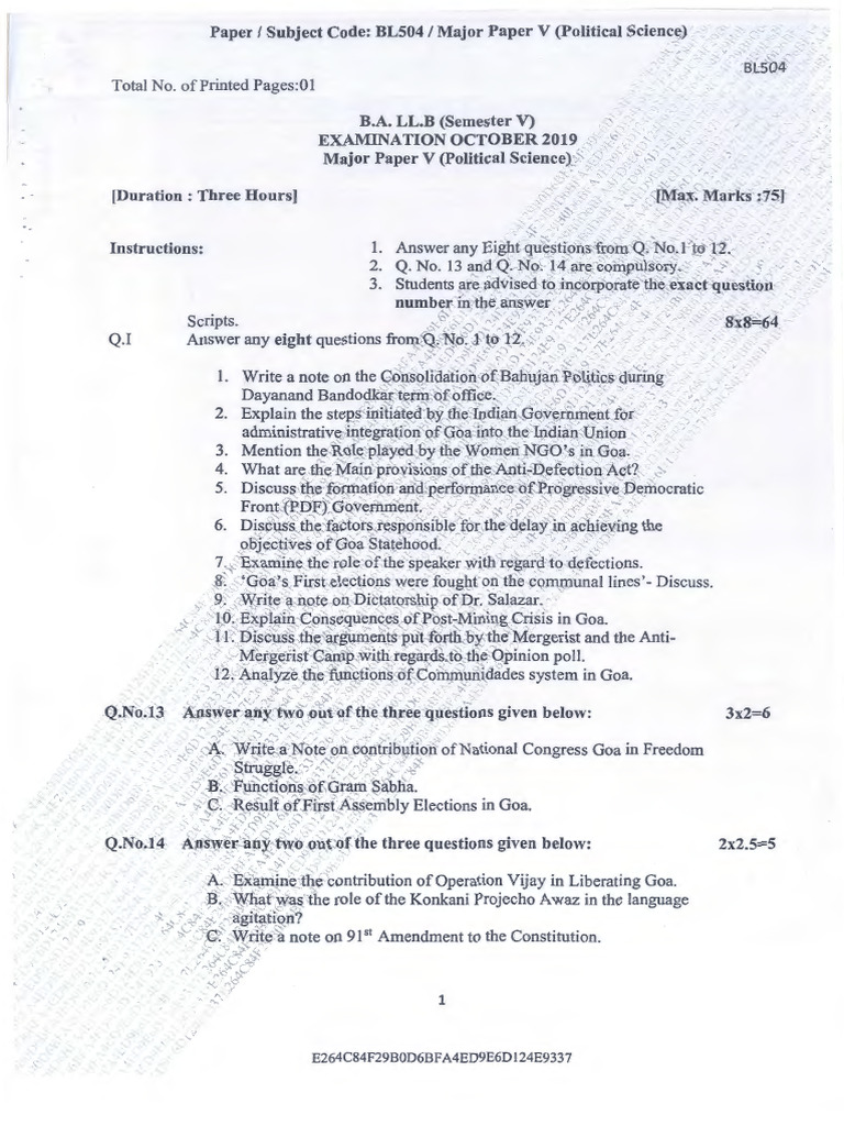 Ballb Sem V Political Science | PDF