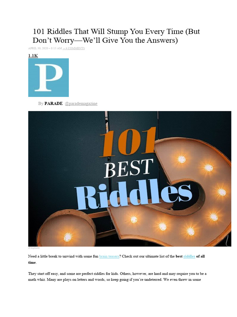 101 Riddles That Will Stump You Every Time | PDF | Language Arts ...