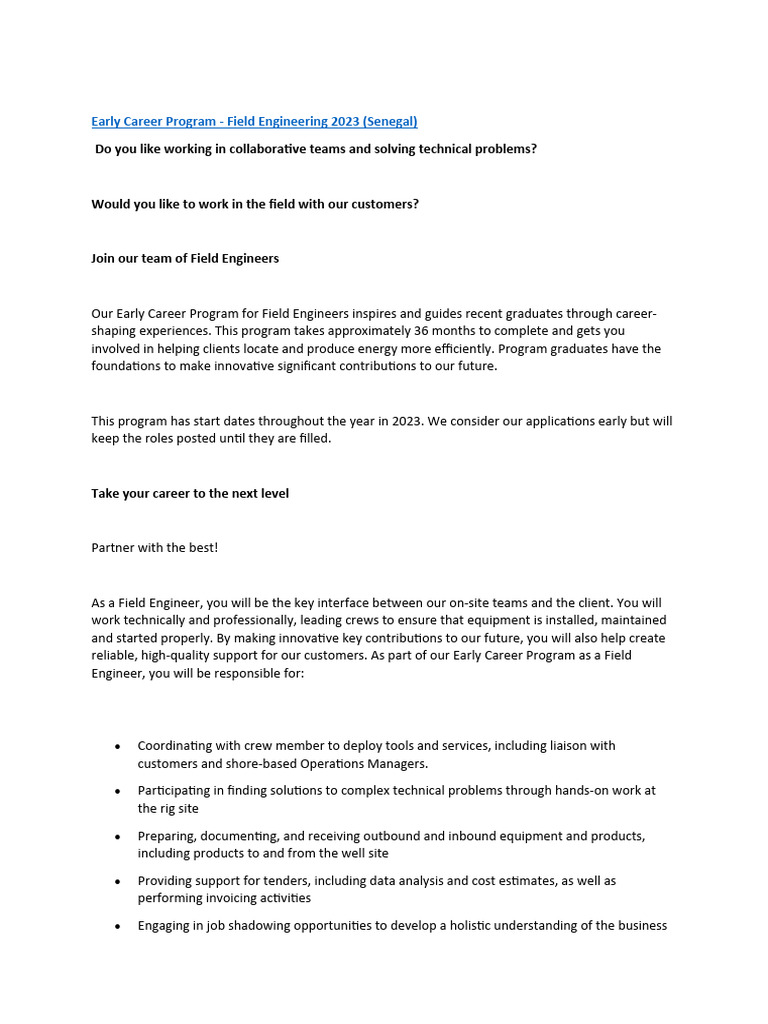 Early Career Program Pdf Engineer Engineering