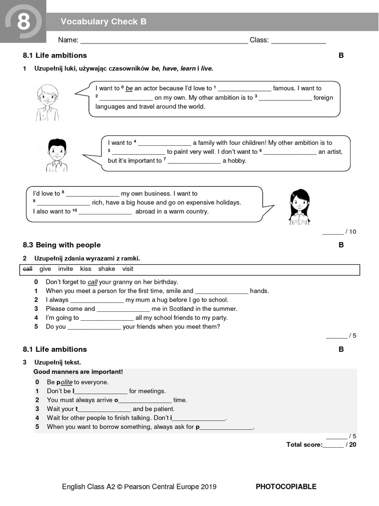 EC A2 Tests - Vocabulary Check 8B | PDF
