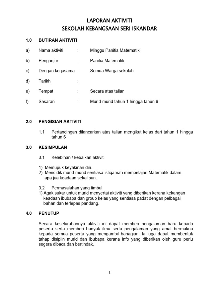 Laporan Minggu Panitia Matematik 2021 Pdf