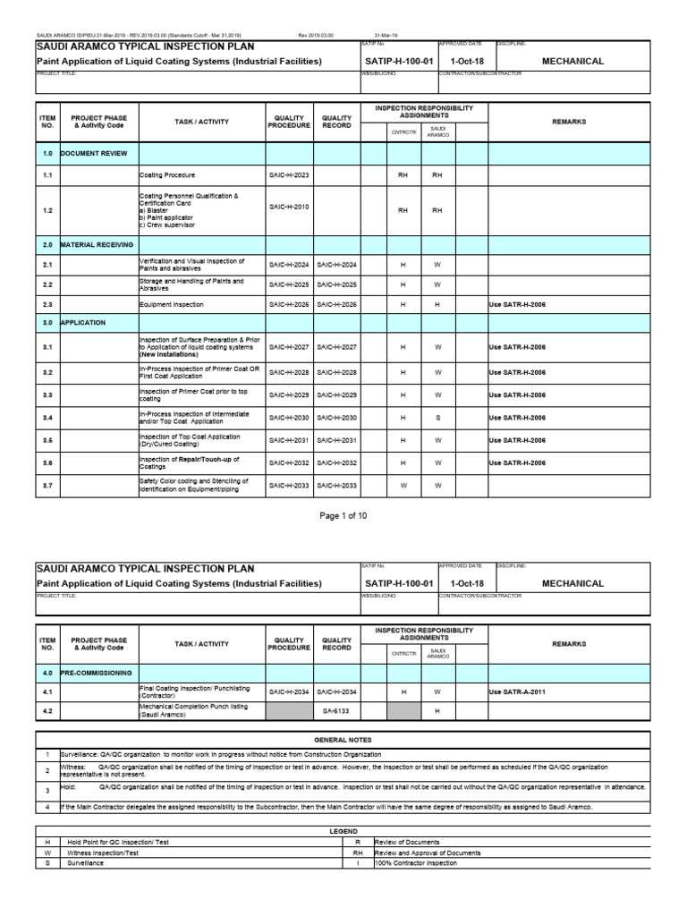 Saudi Aramco Liquid Coating Inspection Plan | PDF | Paint | General ...