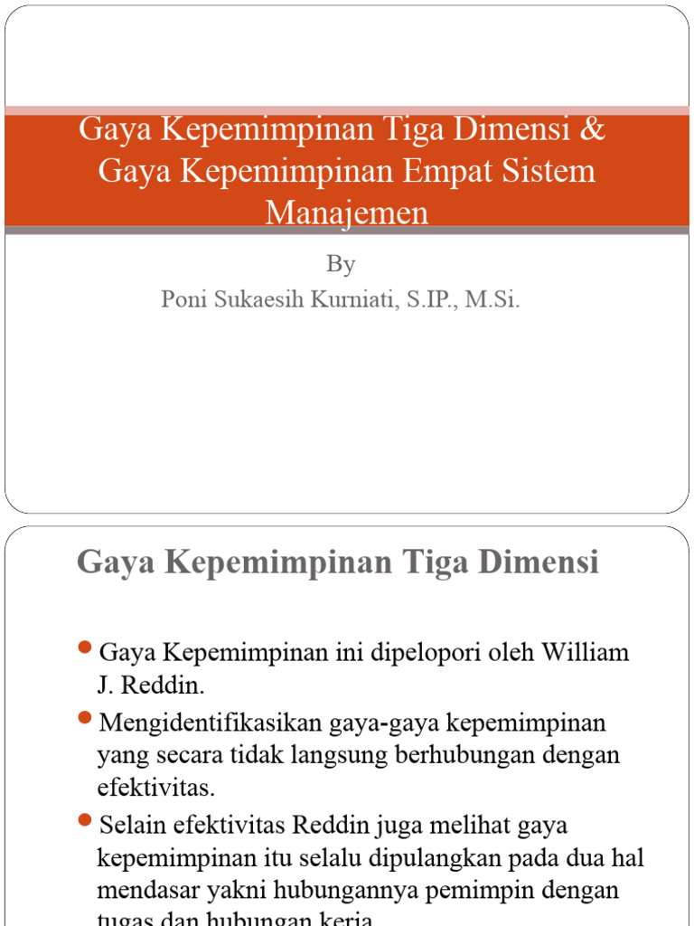Gaya Kepemimpinan Tiga Dimensi & Gaya Kepemimpinan Empat Sistem