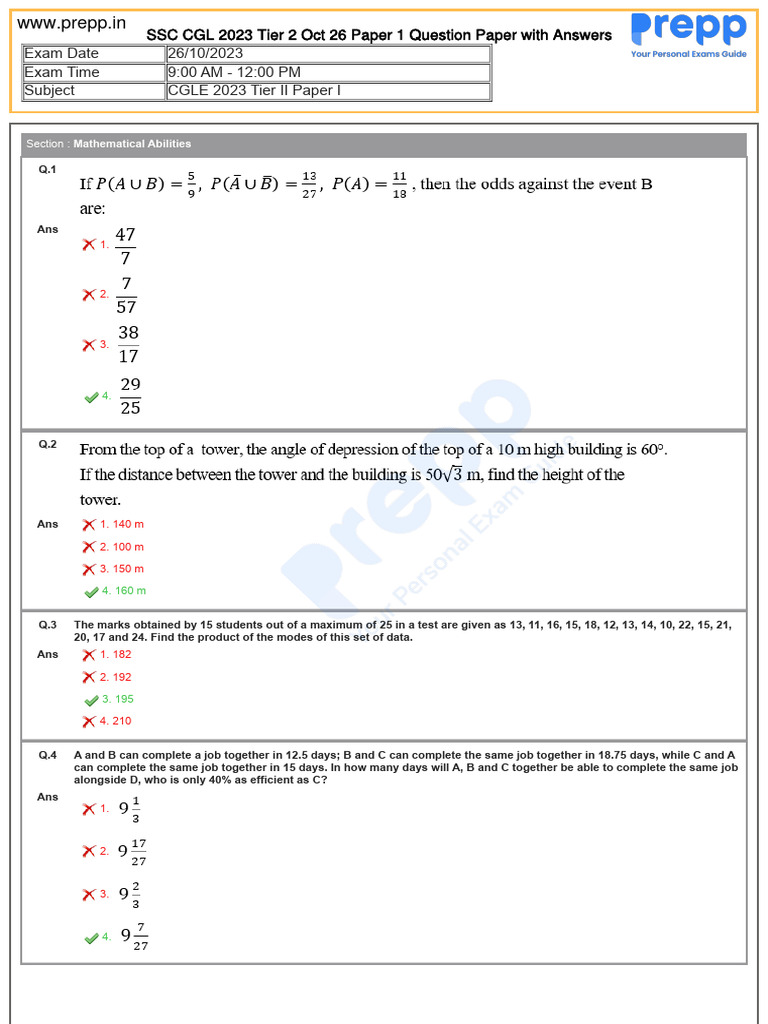SSC CGL 2023 Tier 2 Math & Reasoning Paper | PDF