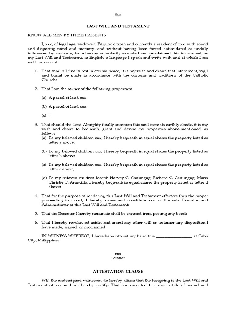 LAST WILL AND TESTAMENT - Sample | PDF | Politics | Law