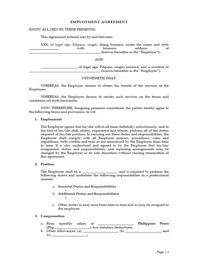 Employment Contract Sample | PDF