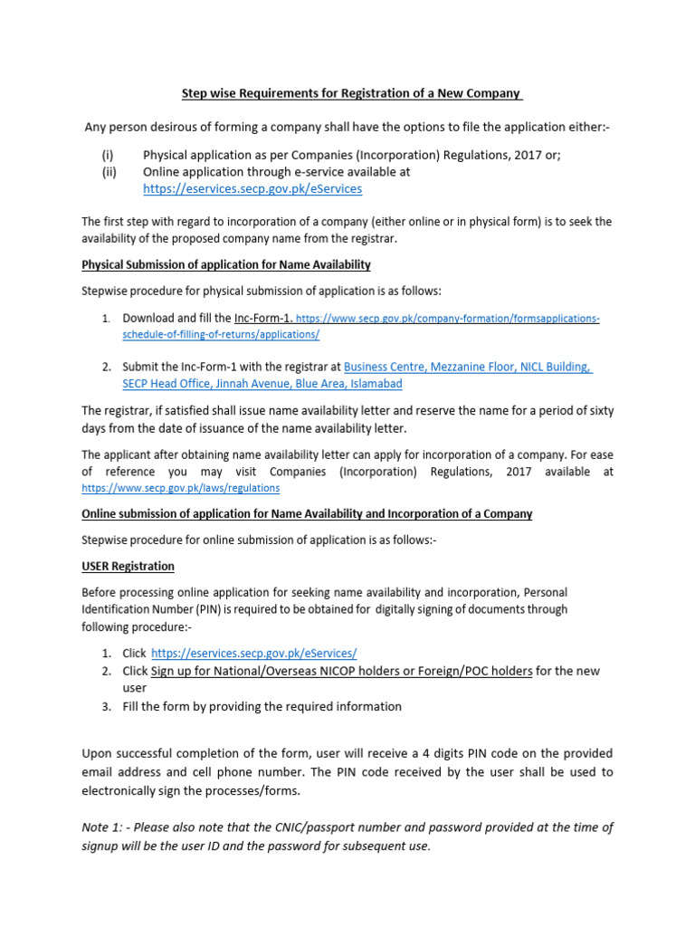 Stepwise Procedure For Company Incorporation | PDF