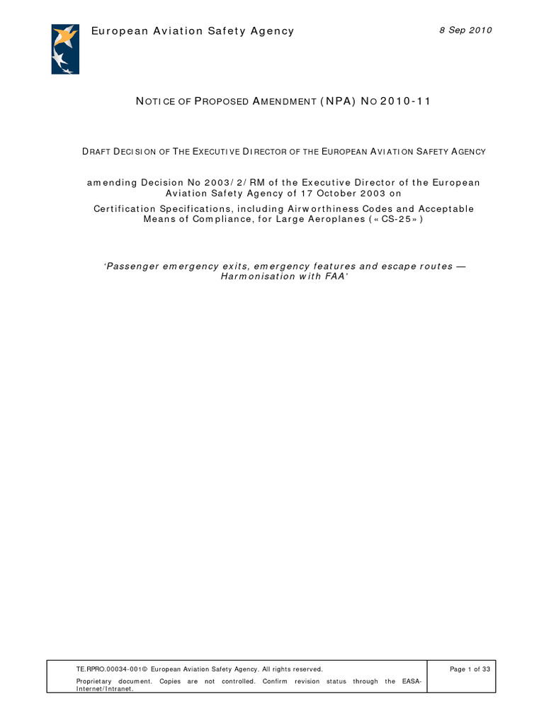 EASA NPA 2010-11: CS-25 Amendments | PDF