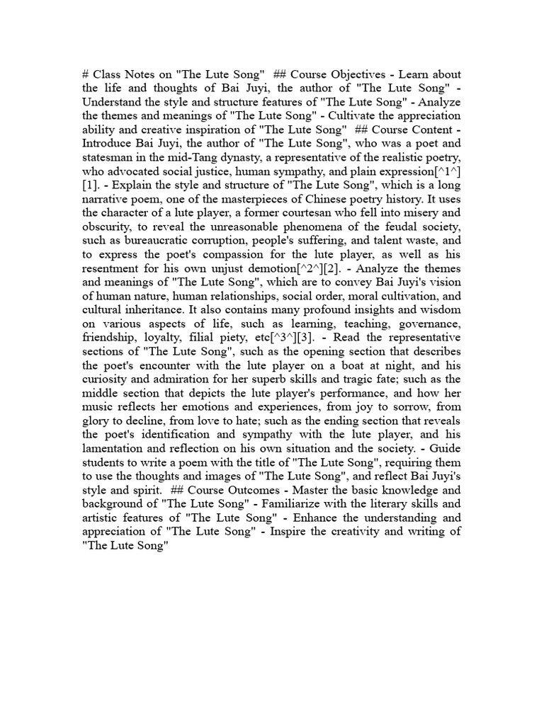 The Lute Song Class Notes | PDF