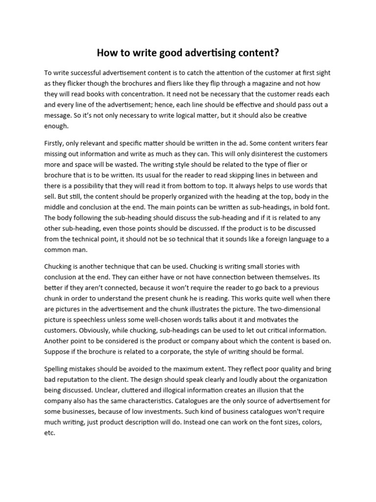 How To Write Good Advertising Content PDF