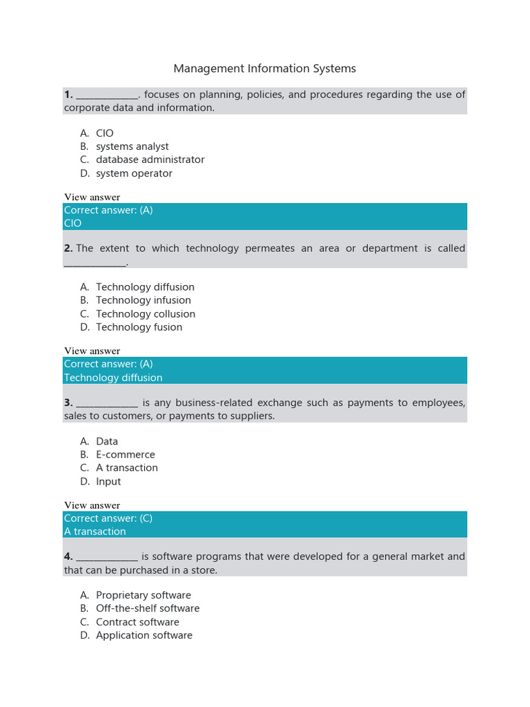 Management Information Systems MCQ 1-30 | PDF