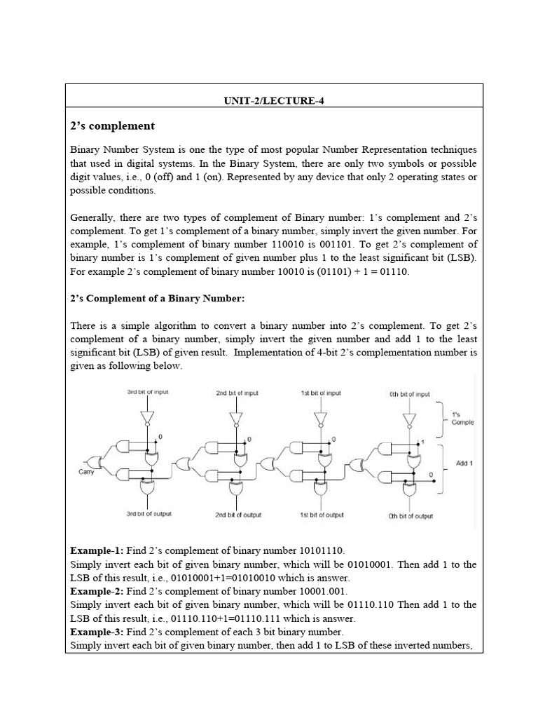 Understanding 2’s Complement in Binary | PDF