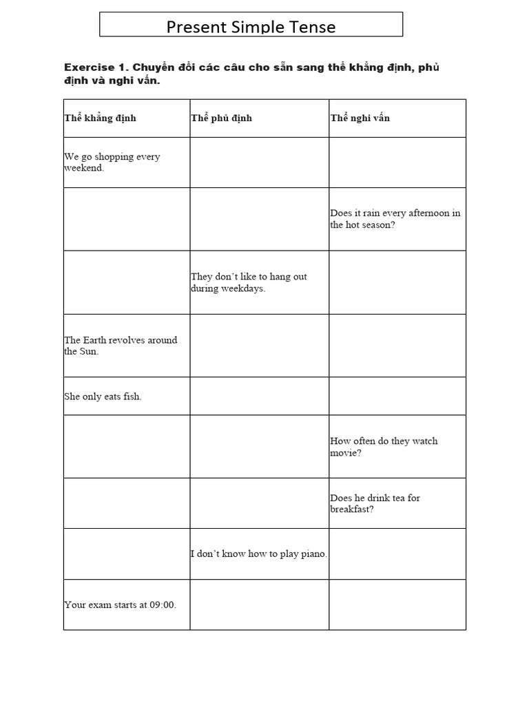 Exercise Present Simple Tense | PDF | Concrete