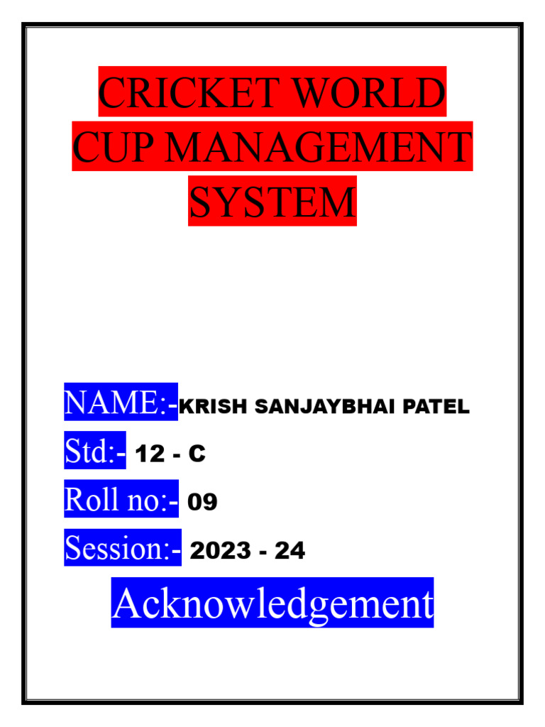 Cricket World Cup Management System | PDF